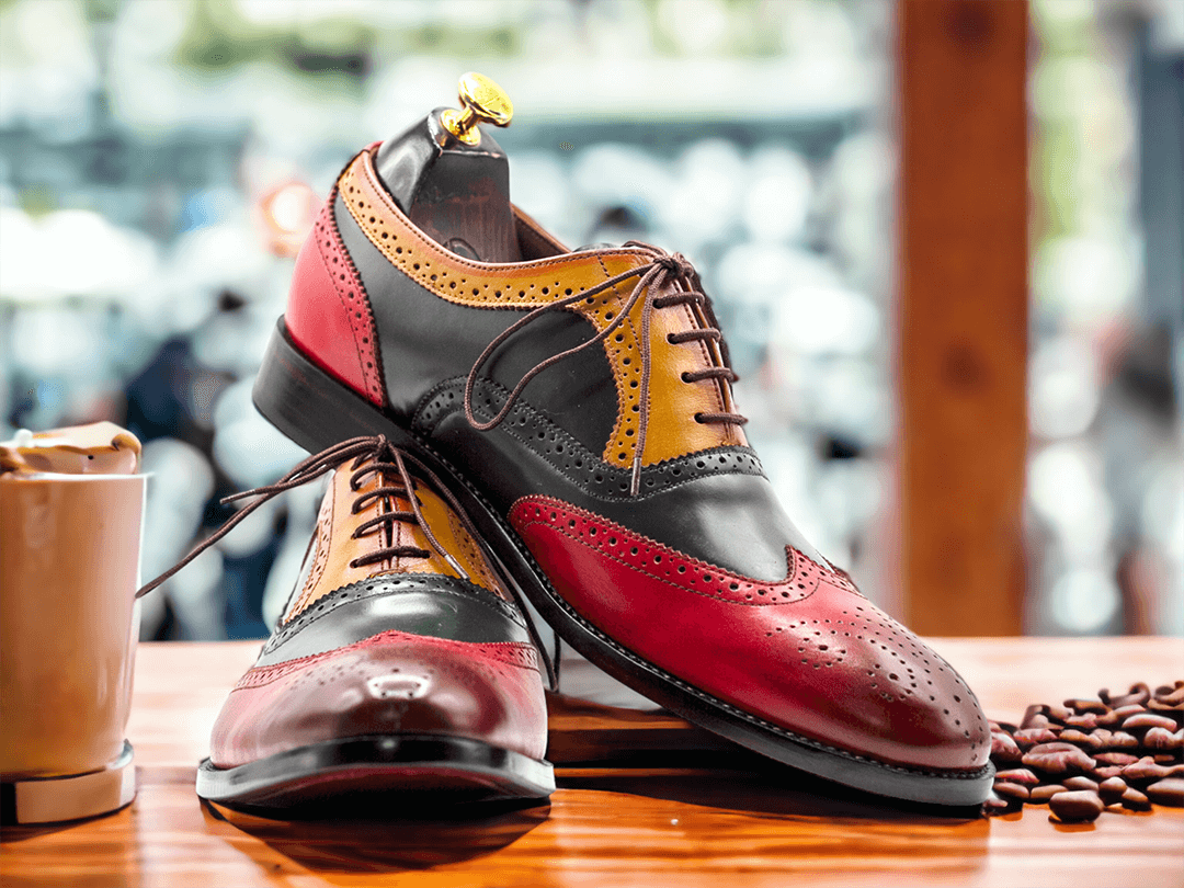 Men's Handmade Multi Color Wing Tip Lace Up Leather Shoes, Dress Shoes, Men's Oxford Shoes