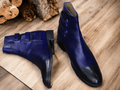 Navy Blue Handmade Boots, Stylish Versatile Green Ankle Leather Boots Black Ankle Boots