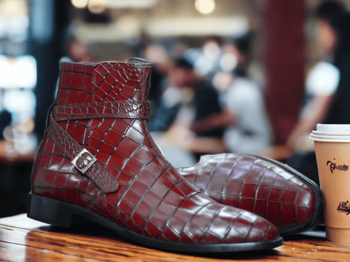 New Handmade Alligator Boots, Stylish Versatile Red Ankle Leather Boots