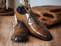 Men's Pure Brown Leather Stylish Dress Shoes, Handmade Cap Toe Style