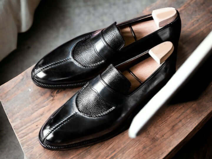 Men Handmade Men Split Toe Loafers Black Moccasin Formal Dress Shoes