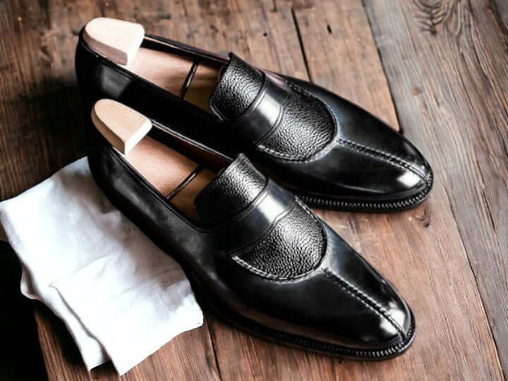 Men Handmade Men Split Toe Loafers Black Moccasin Formal Dress Shoes