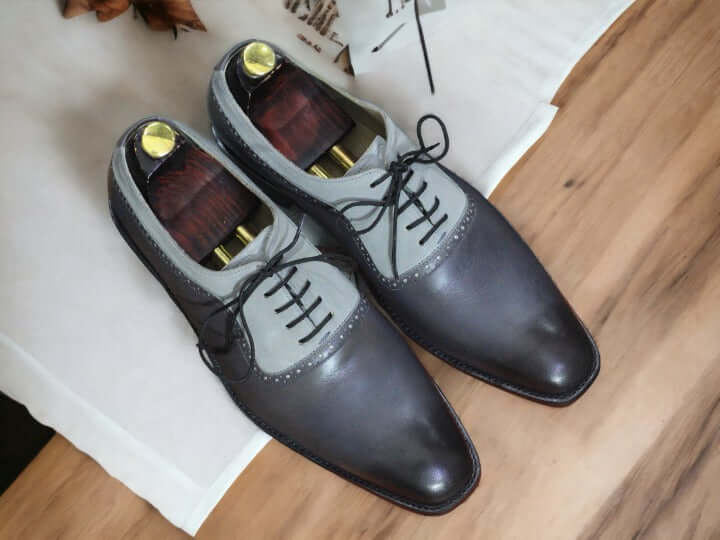 Two Tone Leather Suede Lace Up Style Men's Shoes