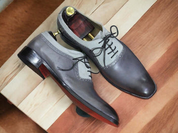 Two Tone Leather Suede Lace Up Style Men's Shoes