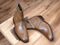 Handmade Men's Genuine Brown Leather Ankle Buckle Strap Formal Leather Boot