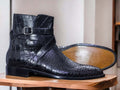 This classic Ankle High Handmade Black Genuine Alligator Texture Jodhpurs Boot features a polished genuine alligator texture leather construction, making it perfect for a stylish night out. The unique combination of materials creates a stylish, luxurious look. The boot's carefully-crafted design provides the comfort of a regular boot with the added elegance of a formal shoe.