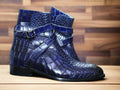 This classic Ankle High Handmade Black Genuine Alligator Texture Jodhpurs Boot features a polished genuine alligator texture leather construction, making it perfect for a stylish night out. The unique combination of materials creates a stylish, luxurious look. The boot's carefully-crafted design provides the comfort of a regular boot with the added elegance of a formal shoe.