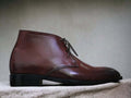 Handmade Men Genuine Cow-Hide Leather Burgundy Chukka Boots, Men's Lace Up Ankle High Boots