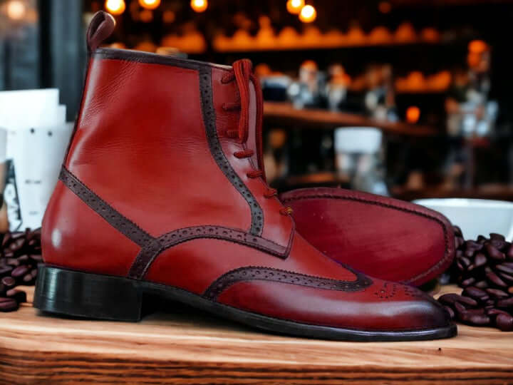 Handmade Men's Brown Leather Boots, Stylish and Unique Footwear For Men