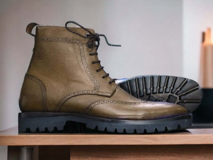 Handmade Men's Chunky Sole Leather Boots, Stylish and Unique Footwear