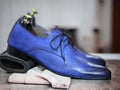 Handmade Men's Pointed Toe Shoes, Blue Stylish Shoes, Lace Up Party Shoes, Bespoke Shoe