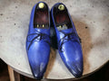 Handmade Men's Pointed Toe Shoes, Blue Stylish Shoes, Lace Up Party Shoes, Bespoke Shoe