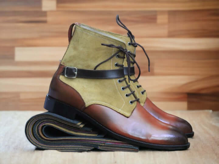 Handmade Men's Two Tone Leather Boots, FASHION Designer BOOT