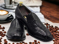 Handmade Pure Black Python Texture Leather Whole Cut Slip On Loafers