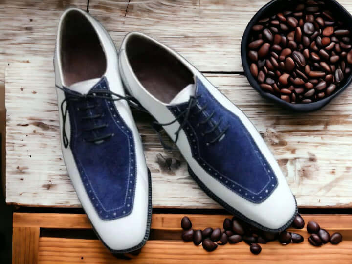 Handmade Blue White Lace up shoes, Dress Lace up Shoes