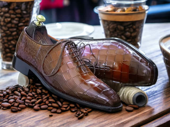 New Men's Pure Bespoke Handmade Shoes, Alligator Leather Whole Cut Shoes