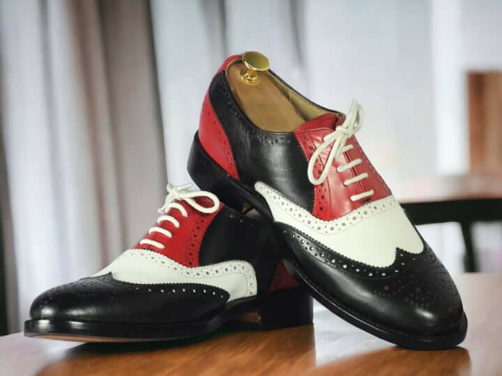 Men's Handmade Multi-Colour Wingtip Brogue Shoes Leather Oxford Dress Stylish and Unique Quality Shoe