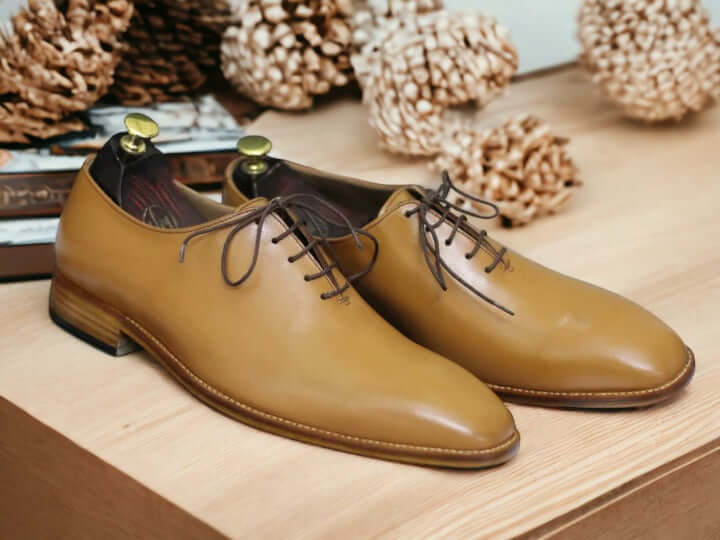 Men's Handmade Tan Lace Up Leather Shoes, Dress and Formal Shoes