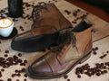 Men's Brown Ankle High Boots, Men Leather Lace Up Fashion Designer Boots