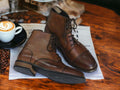 Men's Brown Ankle High Boots, Men Leather Lace Up Fashion Designer Boots