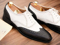 Men's Handmade Black And White Wing Tip Leather Lace Up Dress Shoes