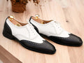 Men's Handmade Black And White Wing Tip Leather Lace Up Dress Shoes