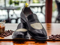 Bespoke New Classic Leather Shoes, Black & White Slip On Moccasin Loafer Shoes