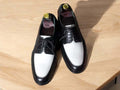 Bespoke Black and White Lace Up Leather Shoes, Formal and Classic Shoes for Men's