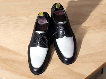 Bespoke Black and White Lace Up Leather Shoes, Formal and Classic Shoes for Men's