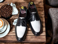 Bespoke Black and White Lace Up Leather Shoes, Formal and Classic Shoes for Men's