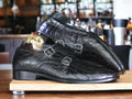 Bespoke Black Alligator Texture Double Buckle Leather Shoes, Classic and Stylish Shoes for Men's