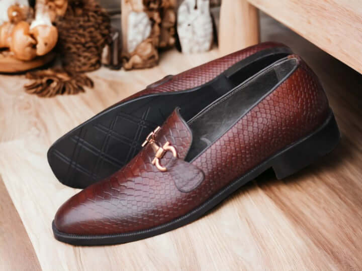 Handmade Python Skin Texture Loafer Shoes, Men's Slip On Moccasin Loafer, Dress Shoes, Offices Wear