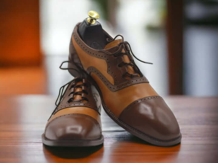 Handmade Two Tone Designer cap Toe Shoes Oxford Shoes,Men's Lace Up Leather Shoes