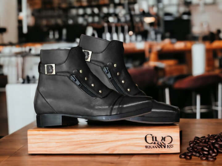 Hanmade Men Buckle Side Zipper Leather Boot, Fashion Boot, Luxury Boot