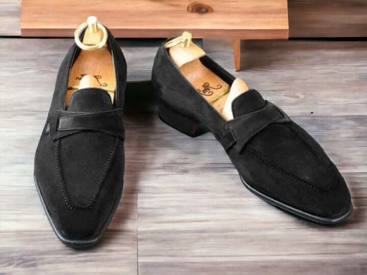 Bespoke New  Black Suede Penny Loafer Shoes, Men's Slip On Casual Shoes, Street Wear Shoes