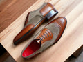 Men's Two Tone Leather Suede Shoes, Hand Painted Dress Shoes, Lace Up Shoes