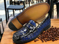 Bespoke Men's Black Crocodile Texture Shoes, Penny Loafer Shoes, Casual Shoes For Men's