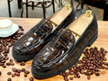 Bespoke Men's Black Crocodile Texture Shoes, Penny Loafer Shoes, Casual Shoes For Men's