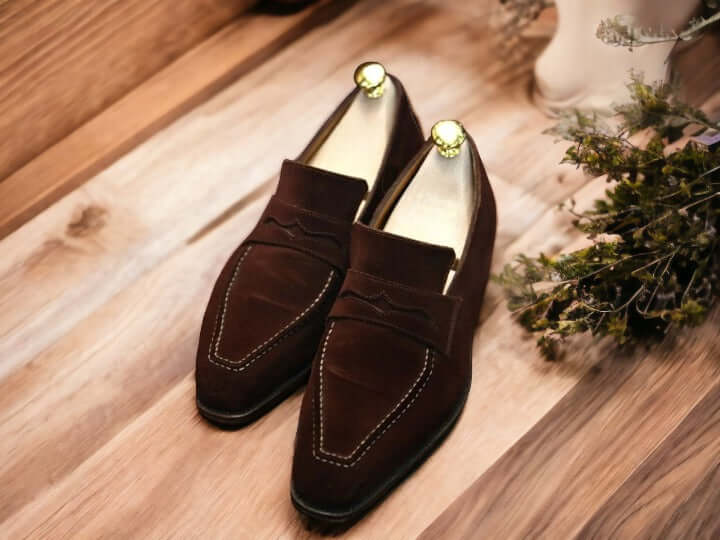 New Men's Dark Brown Suede Shoes, Slip On Moccasin Shoes