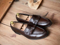 Handmade Chocolate Brown Fringe Penny Loafer Shoes, Leather Shoes, Loafer Shoes