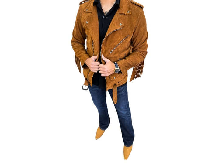 Handmade Men's Brown Western Jacket, Suede Cowboy Fringe Jacket