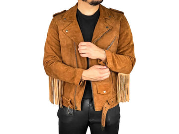 Handmade Men's Brown Western Jacket, Suede Cowboy Fringe Jacket