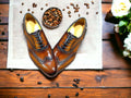 Handmade Men Wing tip Brogue, Oxford Leather Brown Color Shoes - Luxury Shelfs