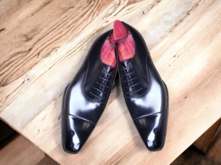 Handmade Black Leather Oxford Dress Shoes, Men's Lace up Formal Wear Office Shoes