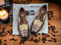 New Men's Brown Beige Leather Suede Shoes, Handmade Dress Shoes, Wing Tip Shoes