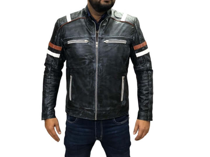 Handmade Black Vintage Zipper Leather Jacket, Men's Motorcycle Jacket