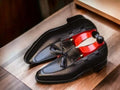 Men's Pure Genuine Black Leather Shoes, Slip On Casual Shoes, Handmade Shoes