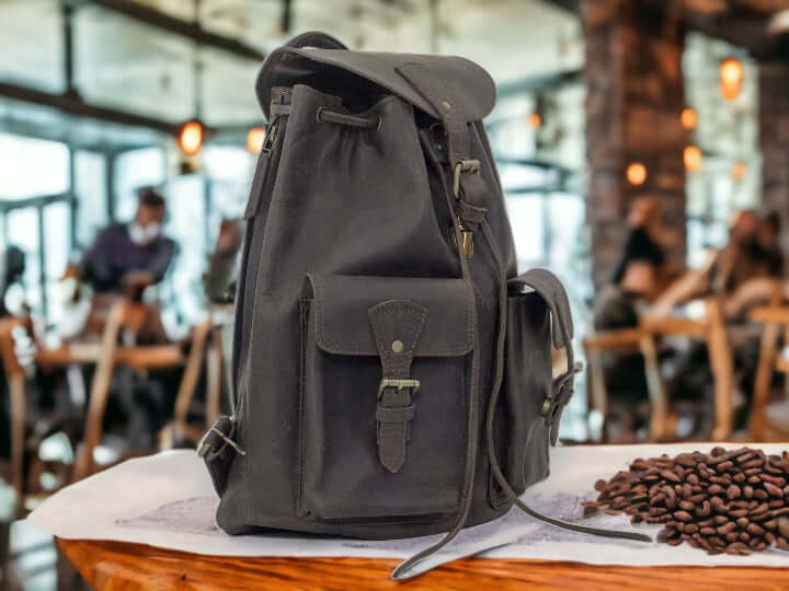 Handmade Genuine Leather Backpack, College Backpak, Front Two Pockets Bag