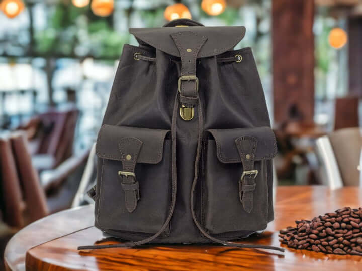 Handmade Genuine Leather Backpack, College Backpak, Front Two Pockets Bag