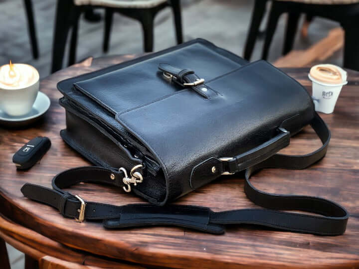 Handmade Genuine Leather Black Bag, Laptop Bag, Office Bag, Classic Bag